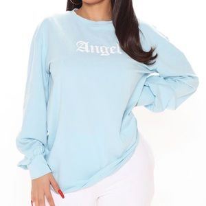 Fashion Nova Angels Exist Long Sleeve Top - Blue